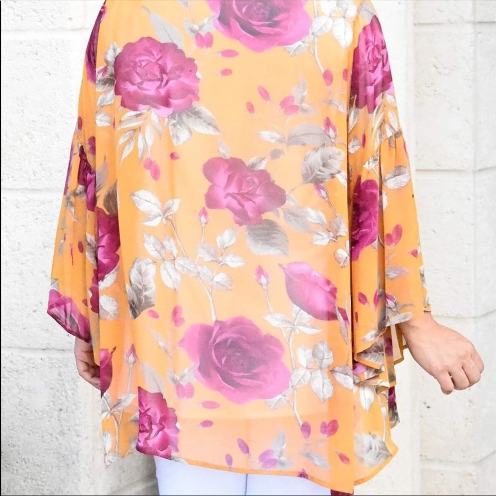 Mustard Floral Kimono - Picture 3 of 3